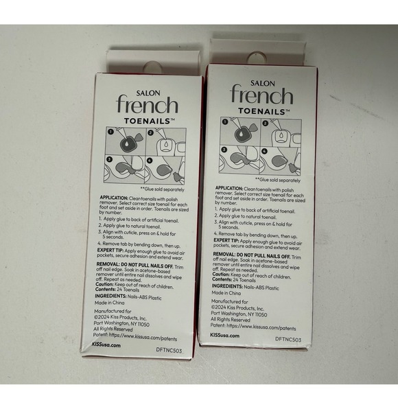 Kiss Toenails Salon French Full Cover Press On Glue On 2 Sets Pink DGTN01 - Picture 2 of 3